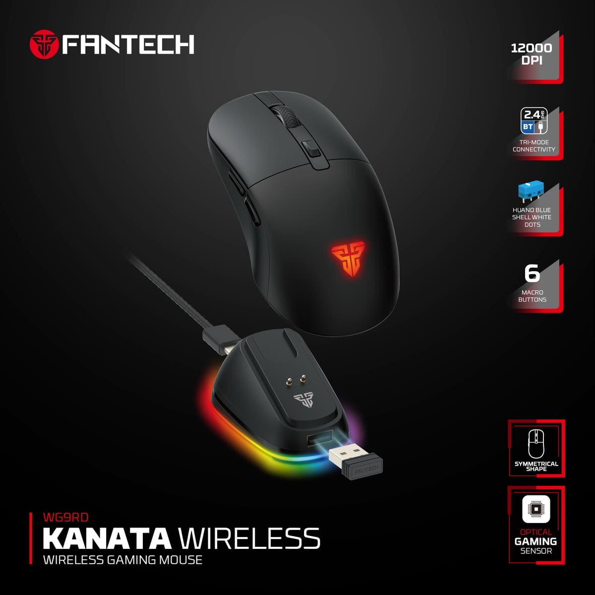 Mouse Inalámbrico Fantech WG9RD KANATA Black