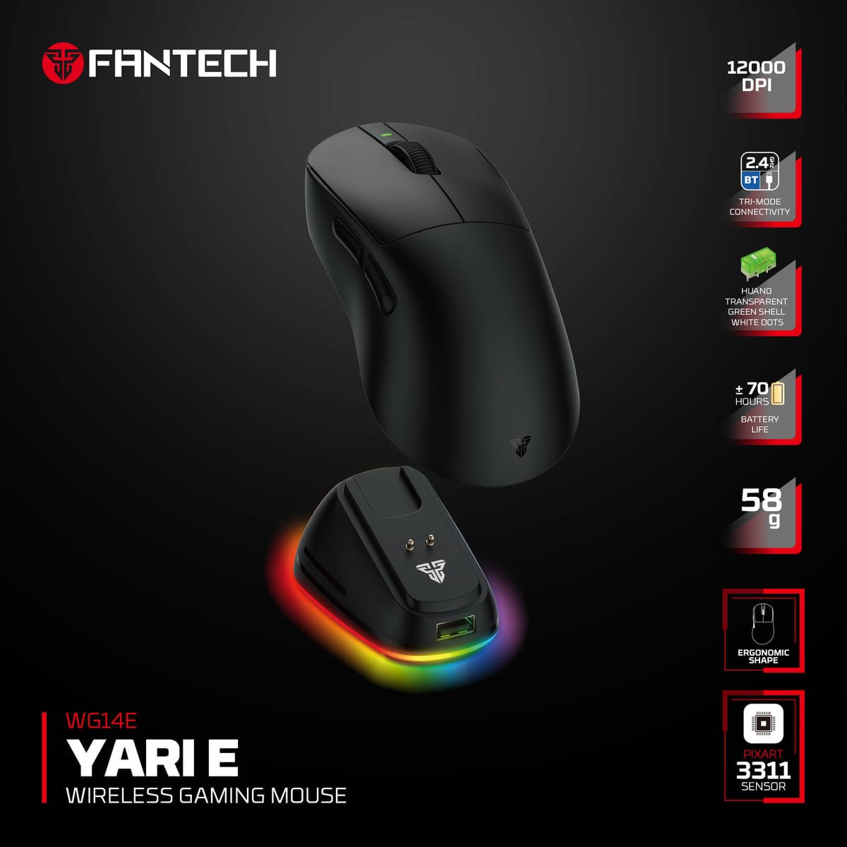 Mouse inalámbrico Fantech WG14E YARI E Black